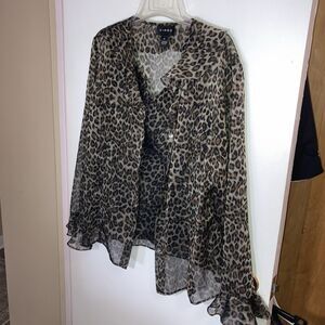 Virgo  Ruffled Leopard Print Sheer Blouse Size 16 With Lined Tank Top Boho Safer